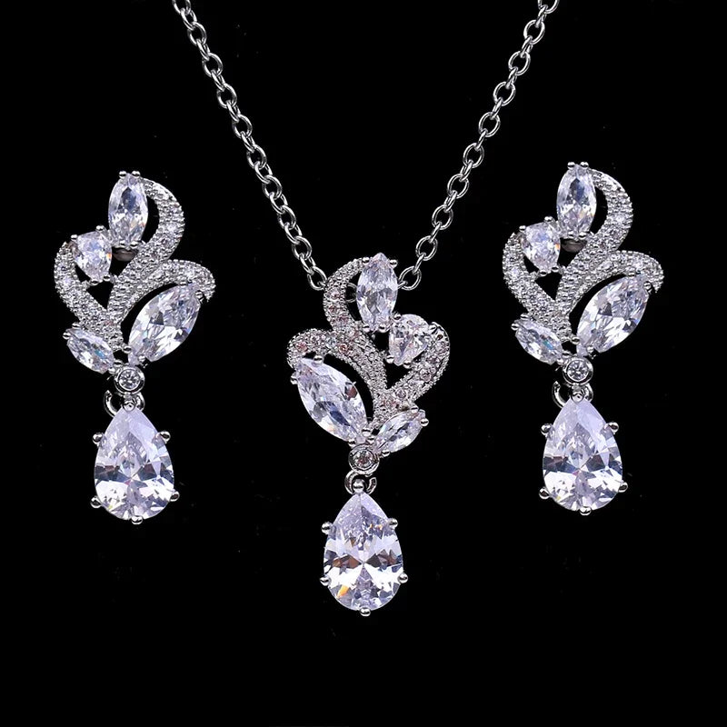 LXOEN Marquise Cut Flower Zirconia Crystal Long Drop Earrings for Women Shiny Leaf CZ Stone Bridal Wedding Jewelry - PST PS Tradings