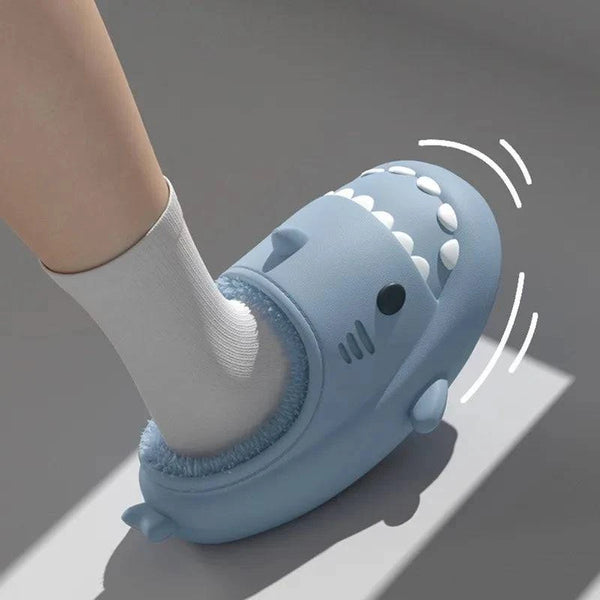 Comwarm Shark Plush Slippers For Women Men Autumn And Winter Warm Cartoon Cotton Slipper Non-Slip Waterproof Outdoor Home Shoes - PST PS Tradings