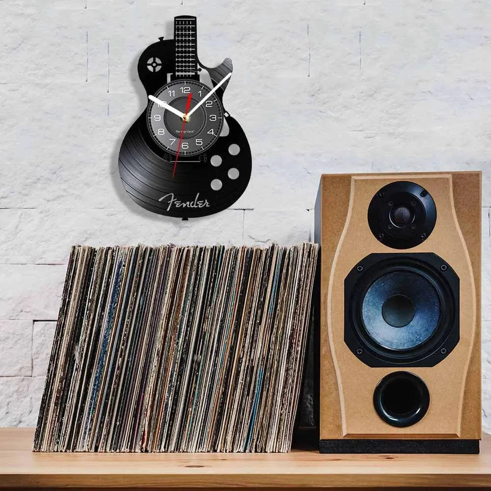 Acoustic Guitar Wall Art Wall Clock Musical Instrument Home Interior Wall Decor Vinyl Record Wall Clock Rock n Roll Musical Gift - Property & Safety Tradings