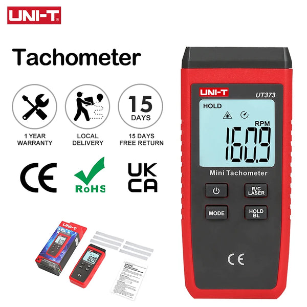 UNI-T Mini Digital Laser Tachometer UT373 Non-Contact Tachometer RPM Range 10-99999RPM Tachometer Odometer Backlight