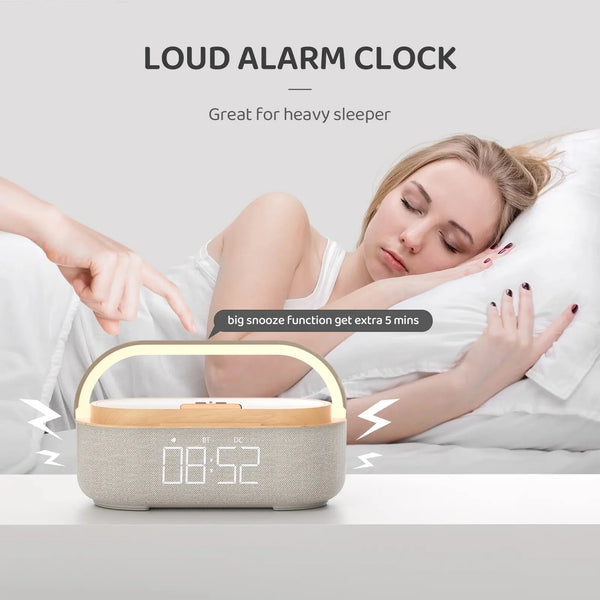 Wireless Fast Charge Digital Alarm Clock Bluetooth Speaker Snooze LED Display Bedroom Light Wireless Speaker Charging Stationr - Property & Safety Tradings