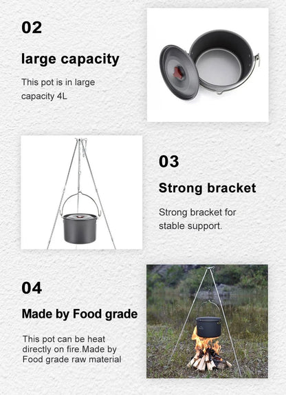 Widesea 4L Camping Hanging Pot Cookware Outdoor Bowler Tableware 4-6 Persons Picnic Cooking Tourism Fishing kitchen Equipment - Property & Safety Tradings