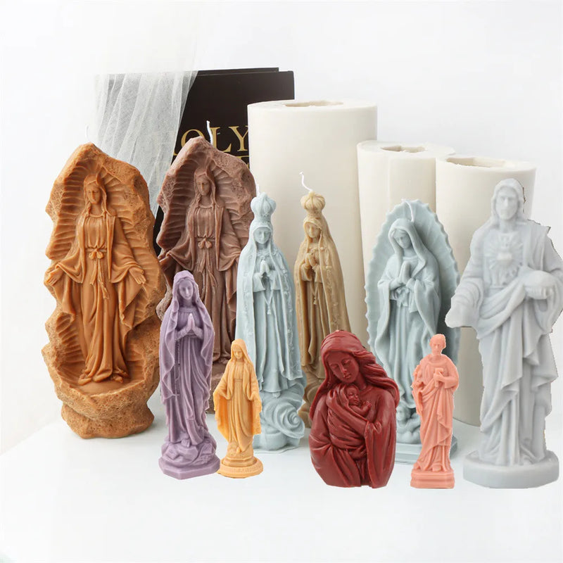 Religious Blessed Virgin Mary Candle Silicone Mold Madonna Goddess Female Deity Portrait Scented Plaster Jesus Resin Epoxy Mould - PST PS Tradings