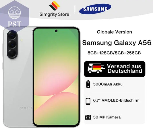 Samsung Galaxy A56 5G Smartphone 6,7 Zoll Super AMOLED Display 120Hz Bildwiederholrate 50MP Rückkamera 5000Mah Akku PST PS Tradings  PST PS Tradings  PST PS Tradings
