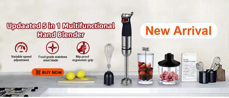 BioloMix 1200W 5-in-1 Immersion Hand Stick Blender Mixer Vegetable Meat Grinder 800ml Chopper Whisk 600ml Smoothie Cup - Property & Safety Tradings