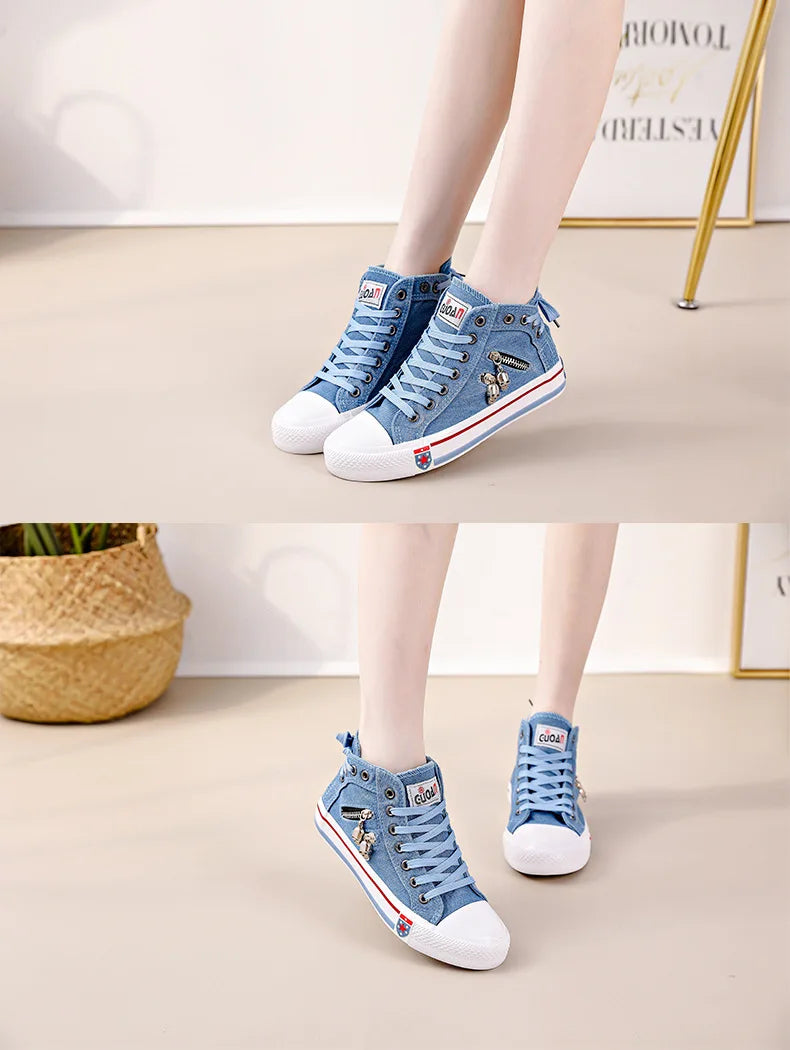 Spring Autumn Casual Sports Walking Skateboard Lace-up Fashion Femmes Women's classic Sneakers Denim Canvas Shoes Large Size 43 - PST PS Tradings