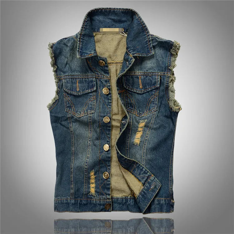 DIMUSI Summer Mens Ripped Denim Vest Male Tank Top Washed jeans waistcoat Man Retro Cowboy Hip Hop Sleeveless Jacket 6XL,YA564