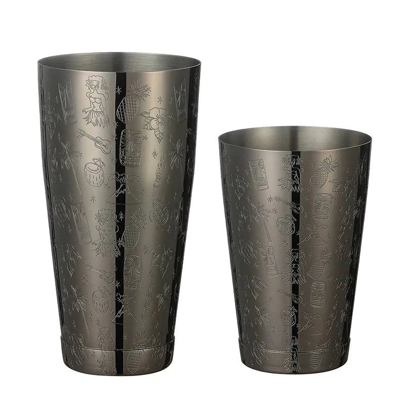 Boston Cocktail Shaker With Etched Pattern Bar Cocktail Shaker Tin Set - 800ml & 500ml - PST PS Tradings