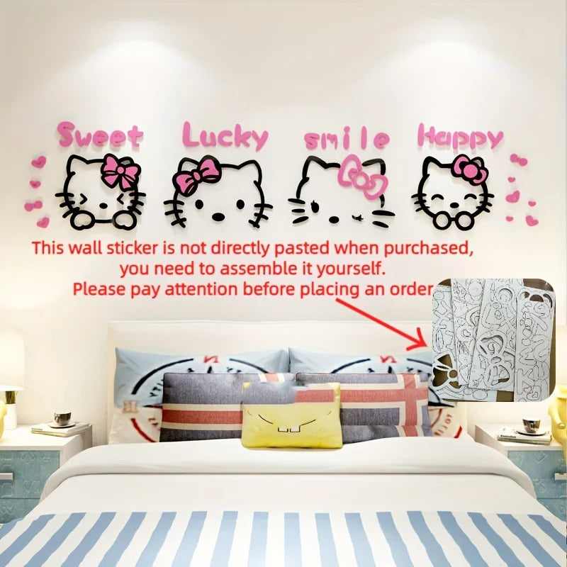 Sanrio Hello Kitty Wall Stickers 3d Three-dimensional Girl Cute Painting Room Layout Bedroom Bedside Decorative Stickers - PST PS Tradings