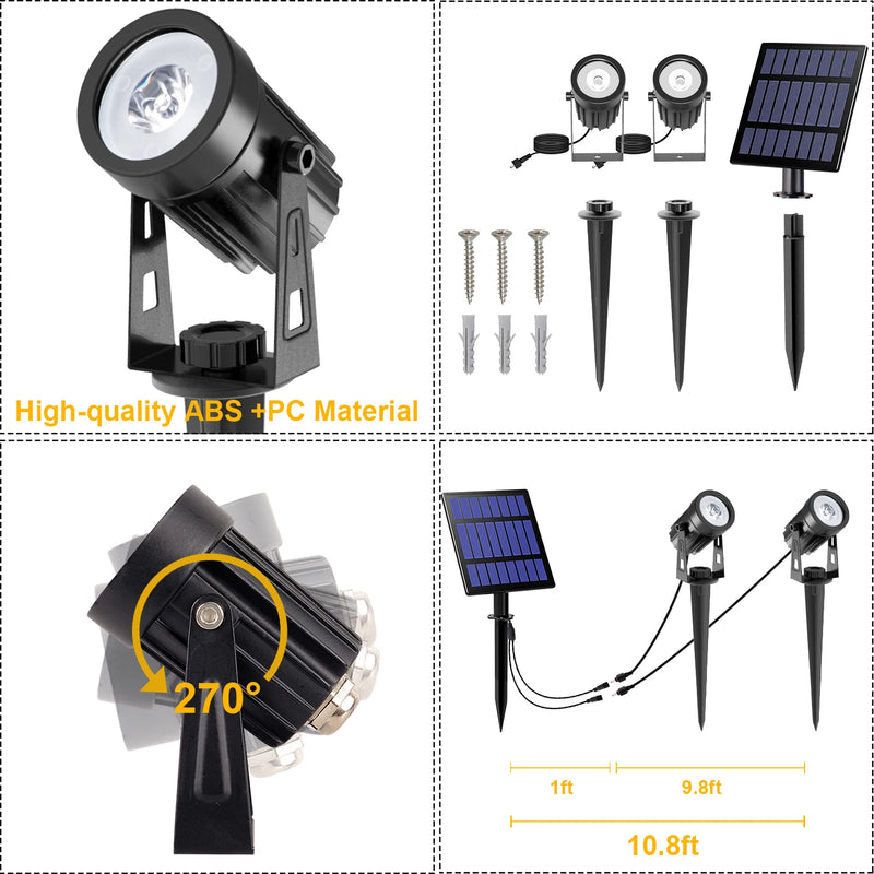 Solarbetriebener Strahler, IP65, Solar-LED-Licht, für den Außenbereich, Landschaft, Hof, Garten, Baum, separat Lampe, Aluminium, rostfrei, Solarlampe