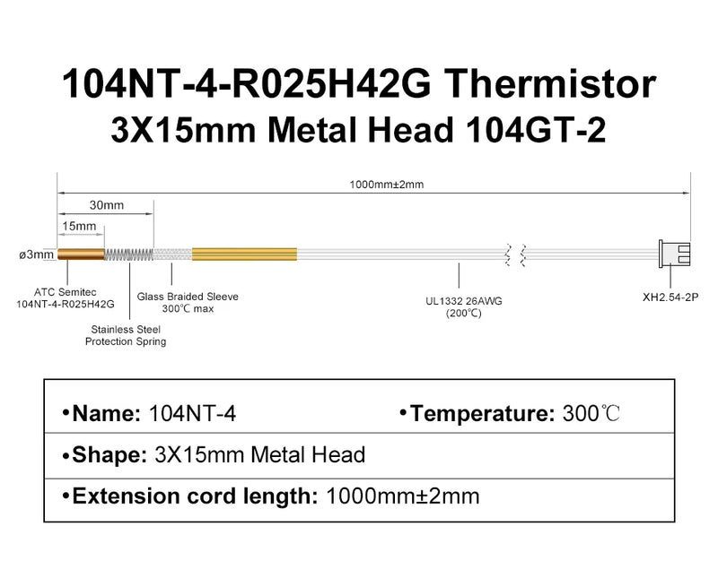 R Trianglelab ATC Semitec 104GT-2 104NT-4-R025H42G Термисторный картридж 280 ℃ для картриджей PT100 V6 Тепловые блоки