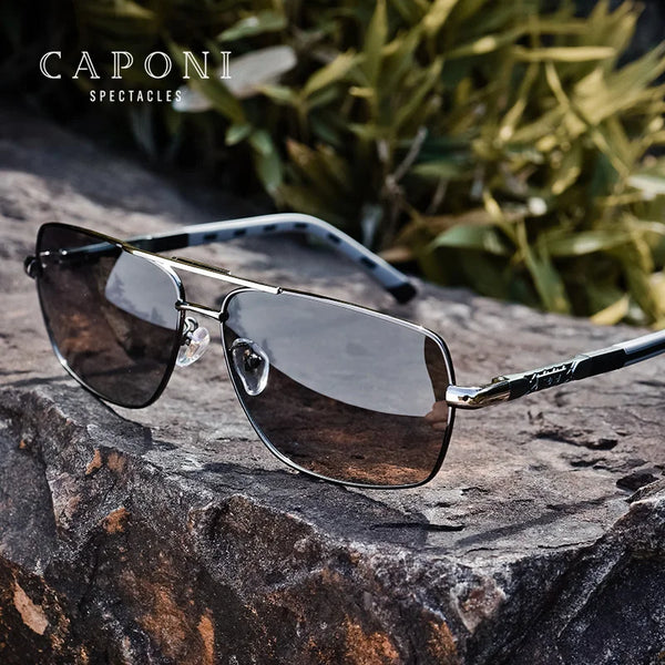 CAPONI Photochrome männer Sonnenbrille Polarisierte Klassische Marke Design Anti Ray Shades Fahren Quadrat Sonnenbrille Männer UV400 BS8724