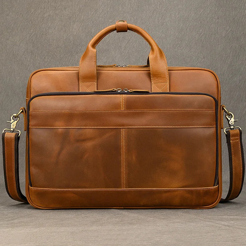 Crazy Horse Genuine Leather Men Briefcase Vintage 16 inch Big Business Laptop Handbag Large Cowhide Messenger Shoulder Bag Man