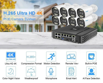 8MP Security Camera System 4K POE NVR Video Surveillance Kit  5MP 4MP Audio Ai Face Detect Color Night Vision IP CCTV Camera Set - Property & Safety Tradings