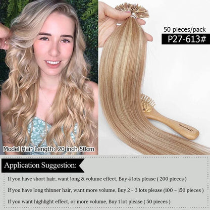 U Tip Fusion Hair Extensions Blonde Natural Real Human Hair Extensions 1.5cm Keratin Hair Capsules 50pcs 30g 40g 50g 12-24inch - Property & Safety Tradings