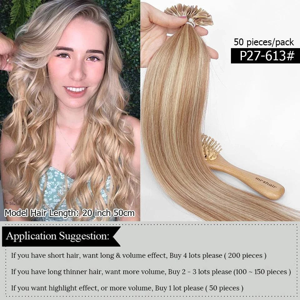 U Tip Fusion Hair Extensions Blonde Natural Real Human Hair Extensions 1.5cm Keratin Hair Capsules 50pcs 30g 40g 50g 12-24inch - PST PS Tradings