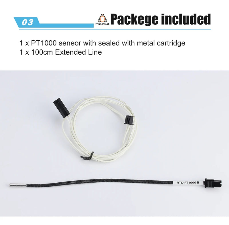 Trianglelab PT1000 Thermistor Cartridge for 3D printer Volcano/ v6 heater block UPTO 450C PEEK PEI PT100 printing