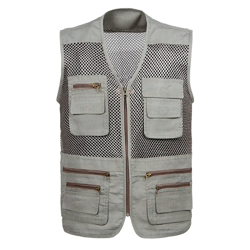 2021 Men Multi-Pocket Classic Waistcoat Male Sleeveless Unloading Solid Coat Work Vest Photographer Tactical Mesh Vest Jacket