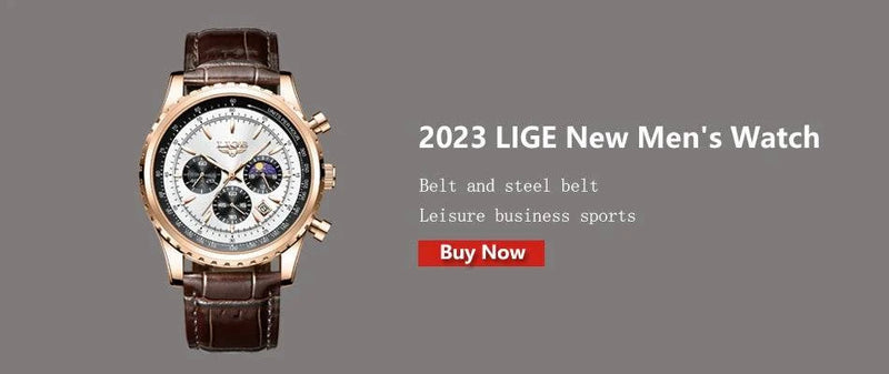 LIGE Men Watch Luxury Leather Waterproof Sport Quartz Wristwatch Chronograph Military Watch for Men Relogio Masculino Men‘s Gift - Property & Safety Tradings