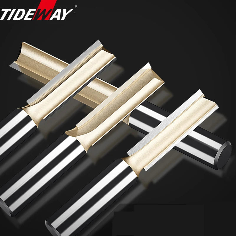 Tideway Straight Router Bits 1/2 1/4 Shank Double Flute Plunge Milling Cutter Carbide Tipped Woodworking Trimming Slotting Tool