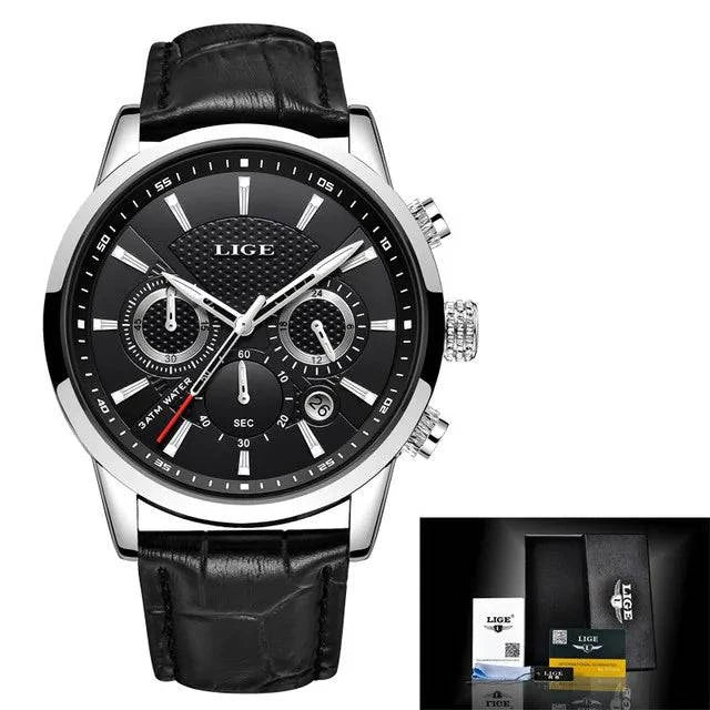 LIGE Men Watch Luxury Leather Waterproof Sport Quartz Wristwatch Chronograph Military Watch for Men Relogio Masculino Men‘s Gift - Property & Safety Tradings