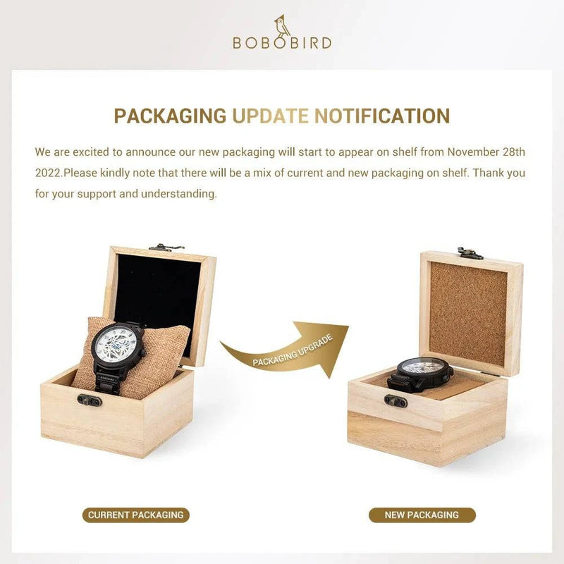 BOBO BIRD Wood Men Watch Relogio Masculino Top Brand Luxury Stylish Chronograph Military Watches Timepieces in Wooden Gift Box - Property & Safety Tradings