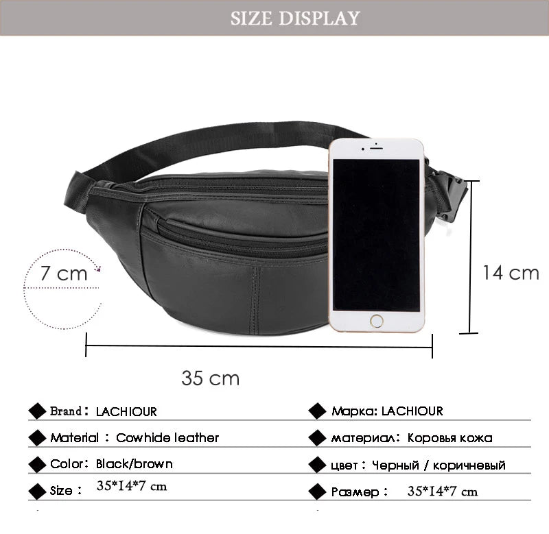 Fashion Men Genuine Leather Fanny Bag for Phone Pouch Male Leather Messenger Bags Brand Fanny Pack Male Travel Waist Bag Men - Property & Safety Tradings