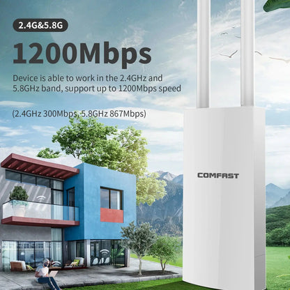 Comfast 300Mbps-1200Mbps Wireless Wifi Repeater Outdoor 2.4&5.8Ghz High Power Waterproof Street Extender Wifi Router Antenna AP - Property & Safety Tradings