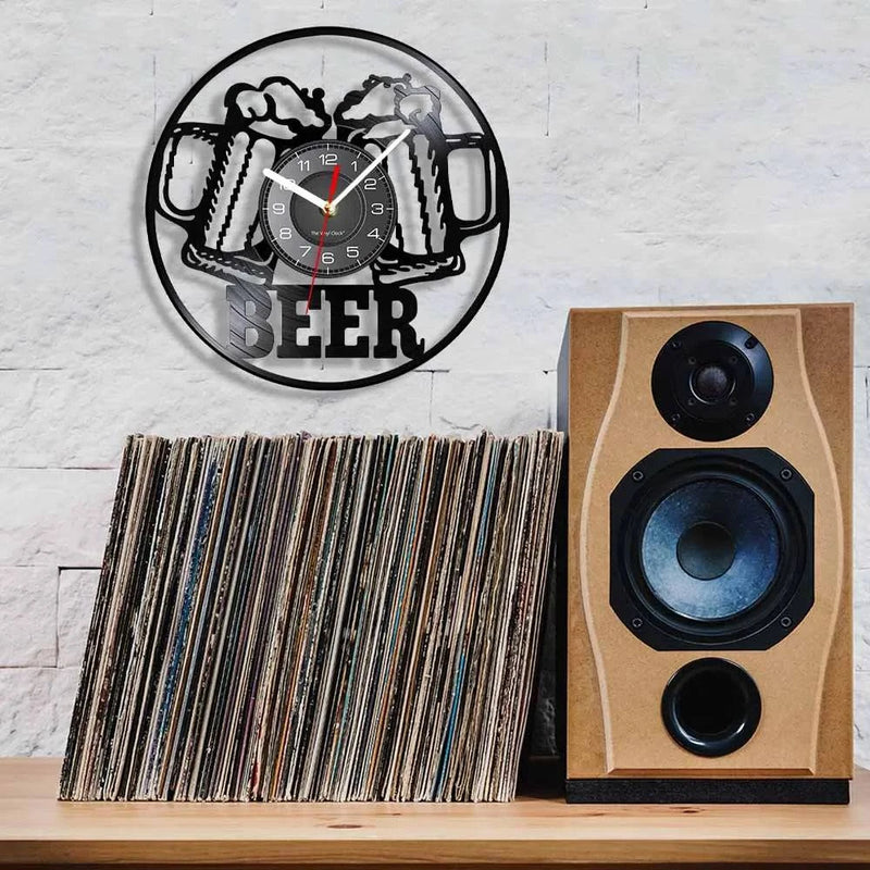 Beer Bar Wall Decor Modern Clock Drinking Hour Pub Vinyl Record Wall Clock Wall Watch Beer Club Decor - PST PS Tradings