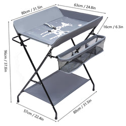 Foldable Baby Diaper Changing Table Stand with Bottom Storage Board 6.3 Inch Elevated Fence and Storage Basket High Safety - PST PS Tradings