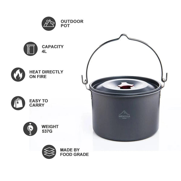 Widesea 4L Camping Hanging Pot Cookware Outdoor Bowler Tableware 4-6 Persons Picnic Cooking Tourism Fishing kitchen Equipment - Property & Safety Tradings