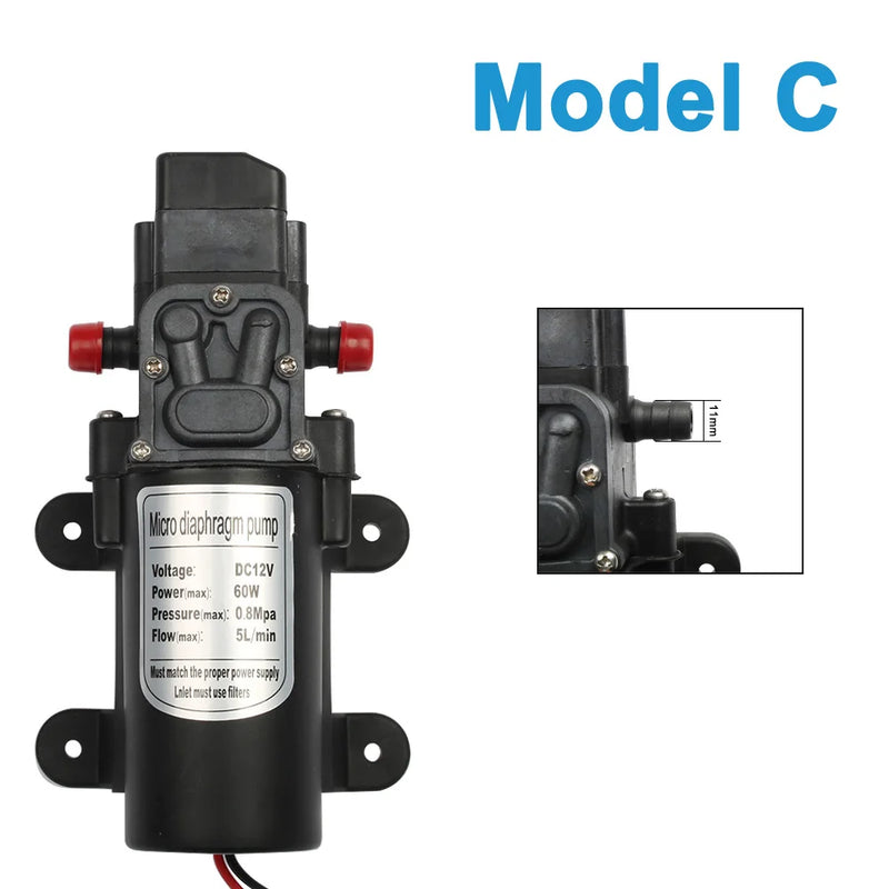 DC 12V 60W Micro Electric Diaphragm Water Pump 5L/min High Pressure Car Washing Spray Water Pump 0.8Mpa 5L/min - PST PS Tradings