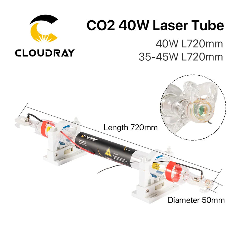 Cloudray  35-45W Co2 Metal Glass Laser Tube 720MM 40W Glass Laser Lamp for CO2 Laser Engraving Cutting Machine