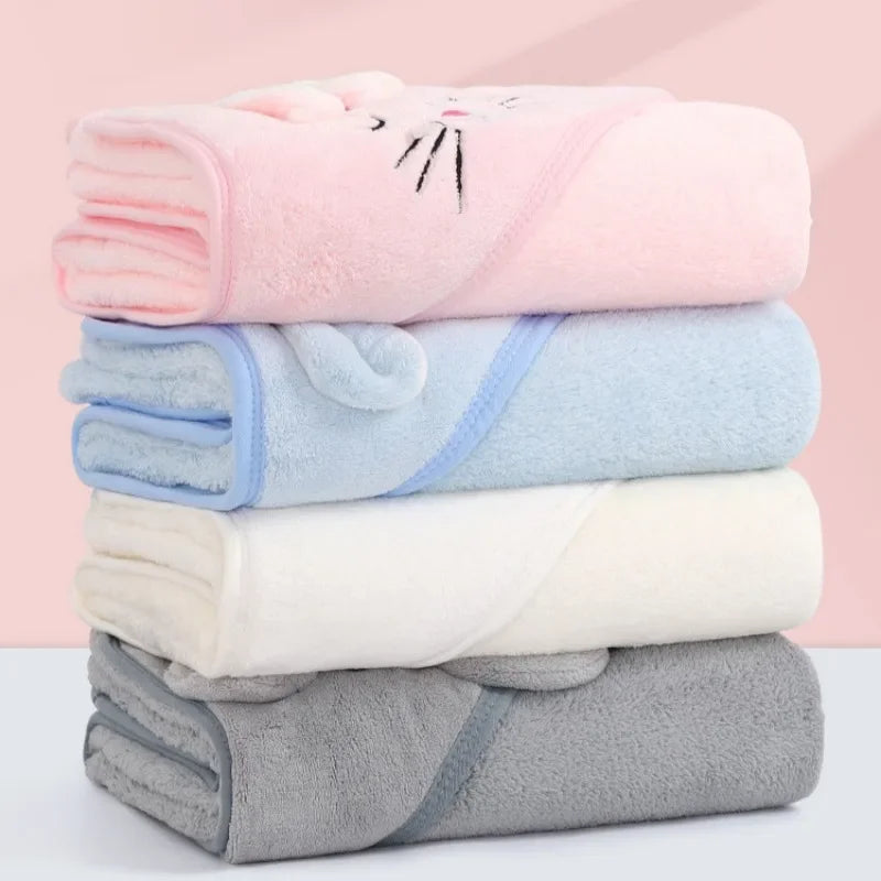 Cartoon Animal Baby Bath Towel Newborn Girl Boy Wrap Blanket Absorbent Baby Bathrobe Hooded Coral Fleece Bath Towels 0-12 Months - PST PS Tradings