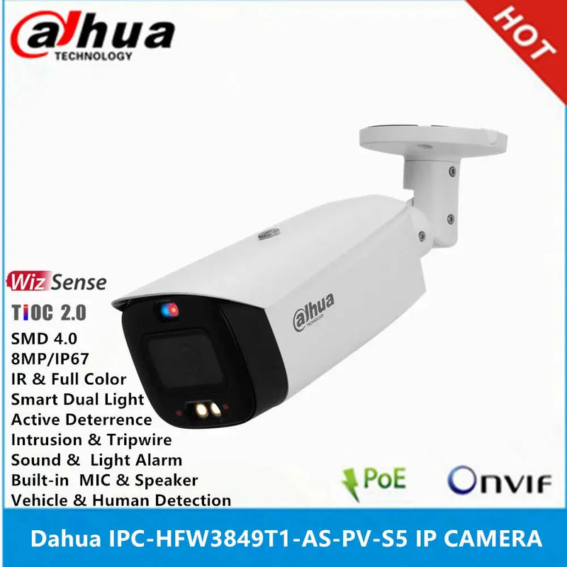 Dahua IPC-HFW3849T1-AS-PV-S4 8MP POE IP67 Built-in Mic & Spk IR30M & Full Color 30M Active Deterrence SMD 4.0 WizSense IP Camera - Property & Safety Tradings