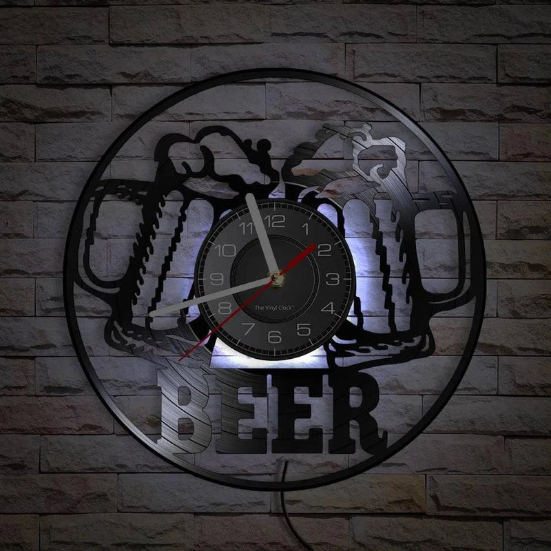 Beer Bar Wall Decor Modern Clock Drinking Hour Pub Vinyl Record Wall Clock Wall Watch Beer Club Decor - PST PS Tradings