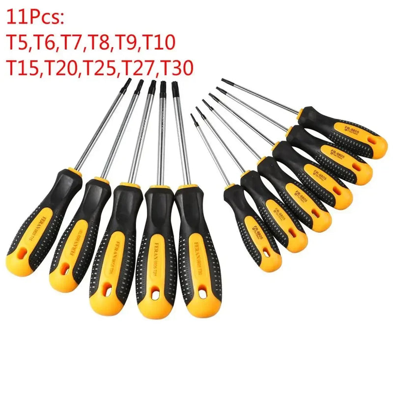 1Set Chrome vanadium steel Torx Screwdriver Set with Hole Magnetic T5-T30Screw Driver Set Kit for Telephone Repair Hand Tool Set