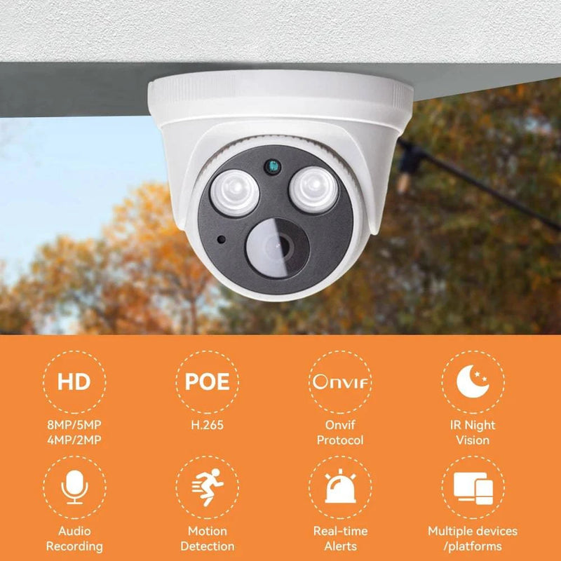 Hamrolte 8MP 4K IP Camera 5MP Dome Indoor Camera Internal Microphone Nigthvision XMeye H.265 Low Storage DC12V POE48V Optional - Property & Safety Tradings