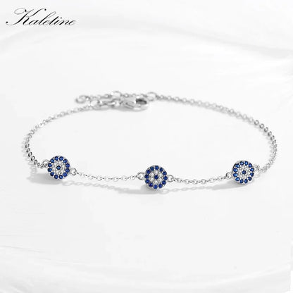 KALETINE Evil Eye Armbänder für Frauen, 925er Sterlingsilber, Paar-Armband, blau, rund, blau, CZ, Glücksbringer, Schmuck KLTB064