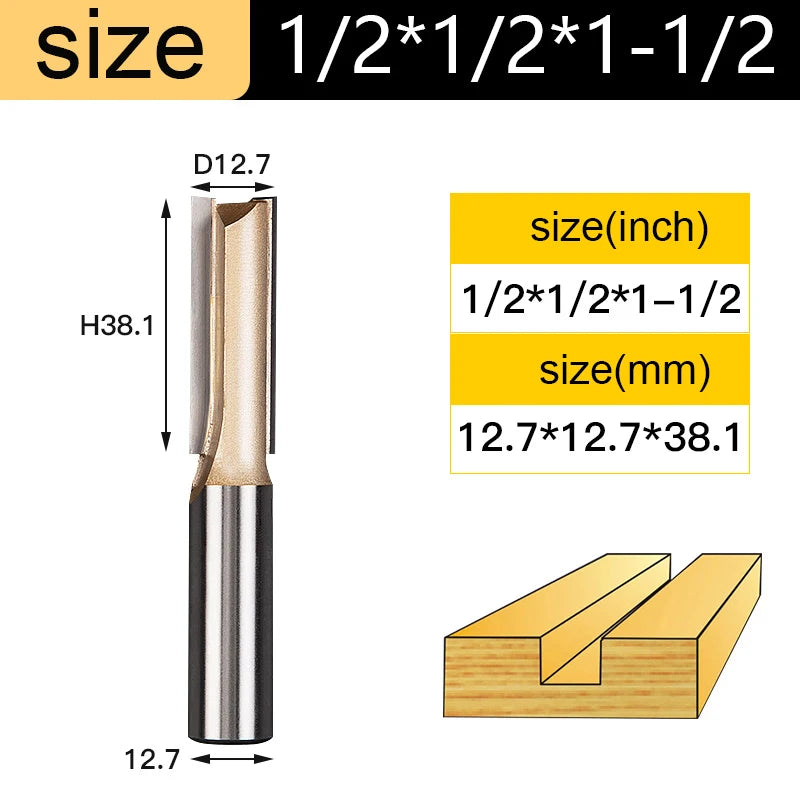 Tideway Straight Router Bits 1/2 1/4 Shank Double Flute Plunge Milling Cutter Carbide Tipped Woodworking Trimming Slotting Tool