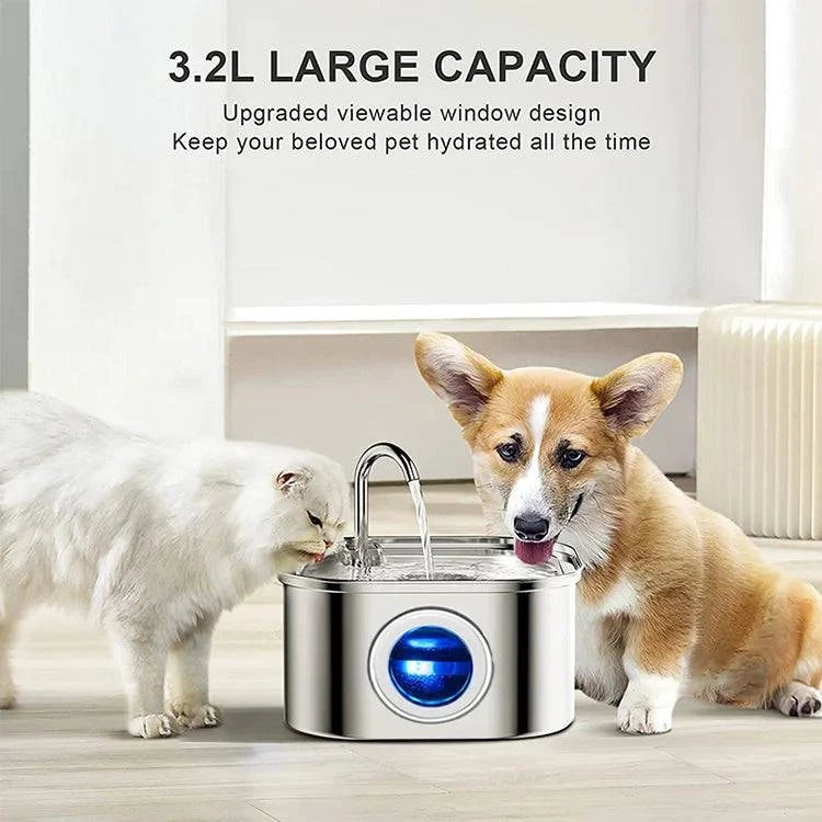 3.2L Cat Water Fountain Pet Water Fountain Stainless Steel Dog Water Dispenser Automatic Cat Fountain with Level Window for Cats - Property & Safety Tradings