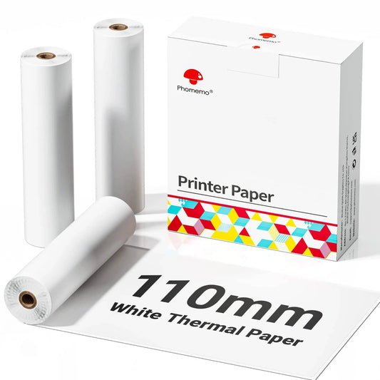 White Non-Adhesive Thermal Paper Sticker Paper for Phomemo M04S/M04AS Bluetooth Thermal Printer Black on White 50mm 107mm 110mm - Property & Safety Tradings