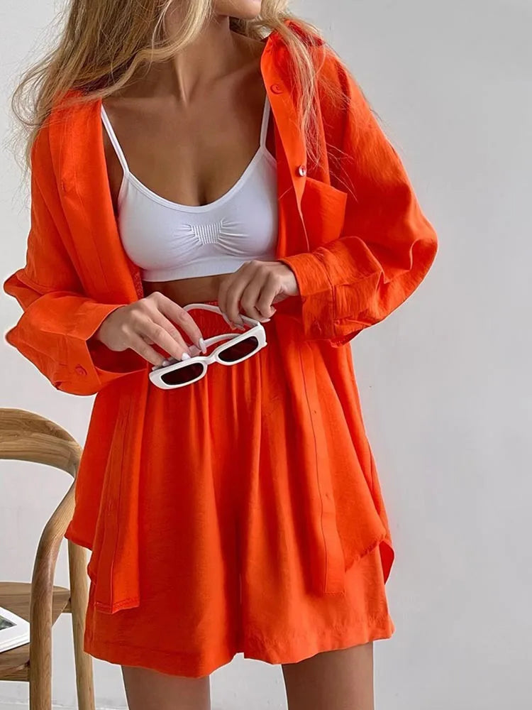 Summer Women's Suit Solid Cotton Casual Shorts and Shirts 2 Piece Sets Womens Outfits Linen Fashion Blouse Women's Suit 2025 - Property & Safety Tradings