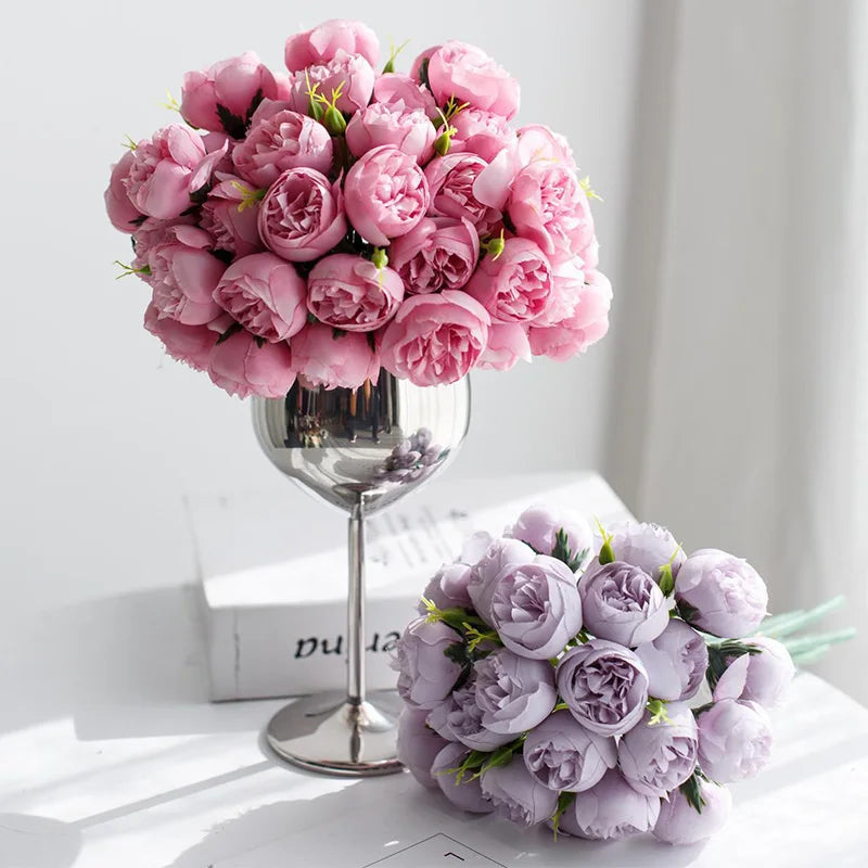 27Heads Peony Artificial Flowers for Home Vase DIY Decor Bride Rose Bouquet Fake Flower Wedding Party Centerpieces Decoration - PST PS Tradings