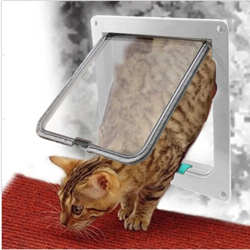 Dog Cat Flap Door with 4 Way Security Lock Flap Door for Dog Cats Kitten ABS Plastic Small Pet Gate Door Kit Cat Dogs Flap Doors - PST PS Tradings