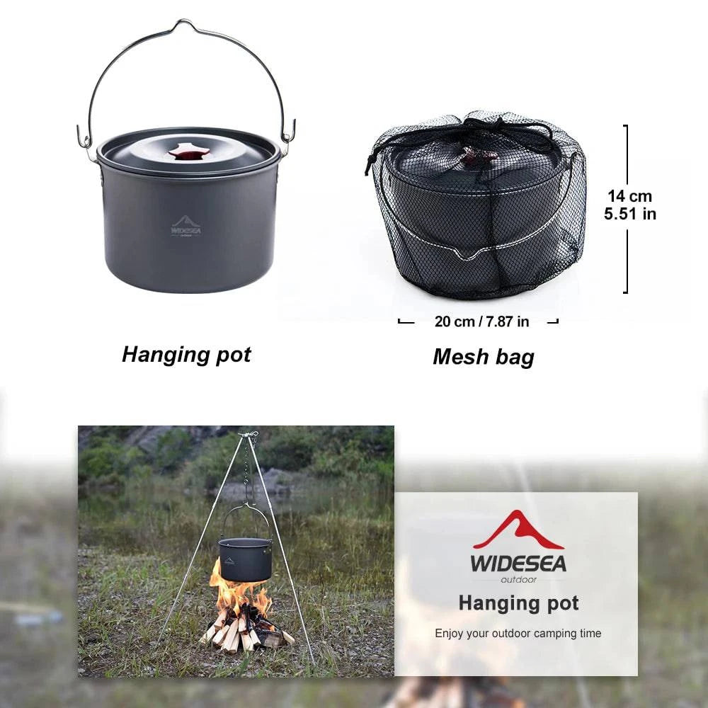 Widesea 4L Camping Hanging Pot Cookware Outdoor Bowler Tableware 4-6 Persons Picnic Cooking Tourism Fishing kitchen Equipment - Property & Safety Tradings