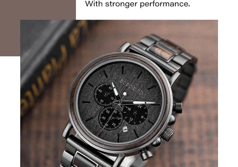 BOBO BIRD Wood Men Watch Relogio Masculino Top Brand Luxury Stylish Chronograph Military Watches Timepieces in Wooden Gift Box - Property & Safety Tradings