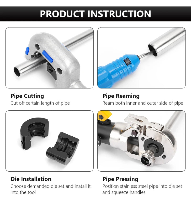 Europe Warehouse Hydraulic Pex Pipe Crimping Tools for Pex,Stainless Steel and Copper Pipe with TH,U,V,M,VAU jaws