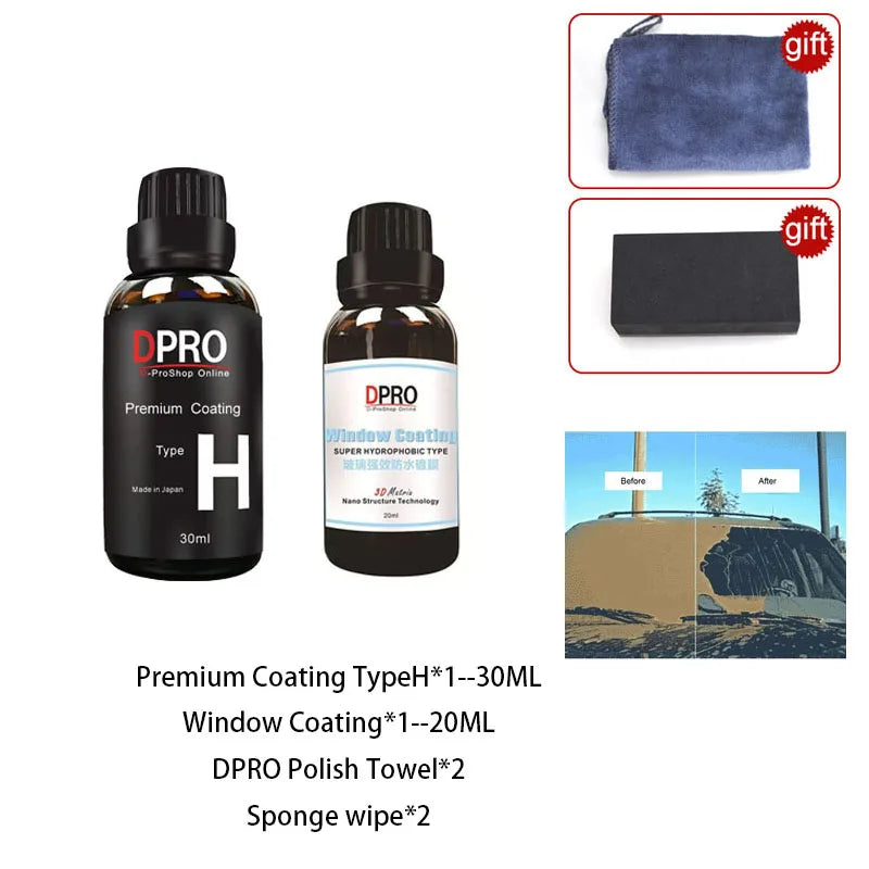 Dpro 9H Ceramic Car Coating Liquid Glass Waterproof Nano Ceramics Paint Care Anti-scratch Hydrophobic Car Detailing Polish Kit - Property & Safety Tradings