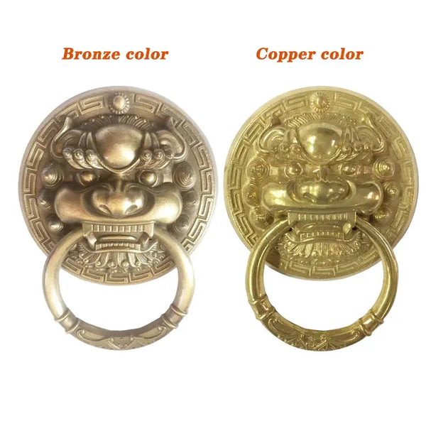 1Pcs Vintage Brass Die Casting Lion Head Door Knocker Door Handle Solid Wood\Glass Villa Courtyard Gate Ring Door Knob - Property & Safety Tradings